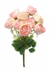 9 rožių puokštė 43cm (rožinė-šv. oranžinė)