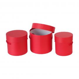 Cilindrinių dėžučių komplektas 3 dalių su medžiaginėmis rankenėlėmis (raudona)